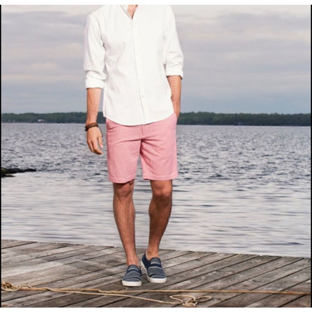 NWT J Crew Gramercy Shorts in Red Chambray Linen Size 34 (9” inseam)
